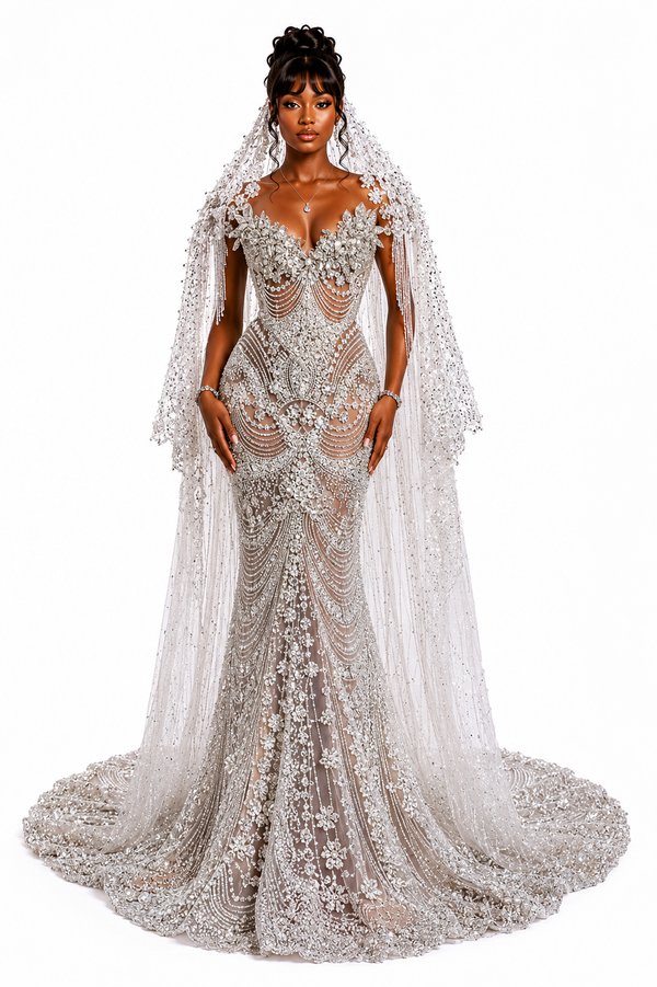 Royal Pearl Veil Gown - $2,700
