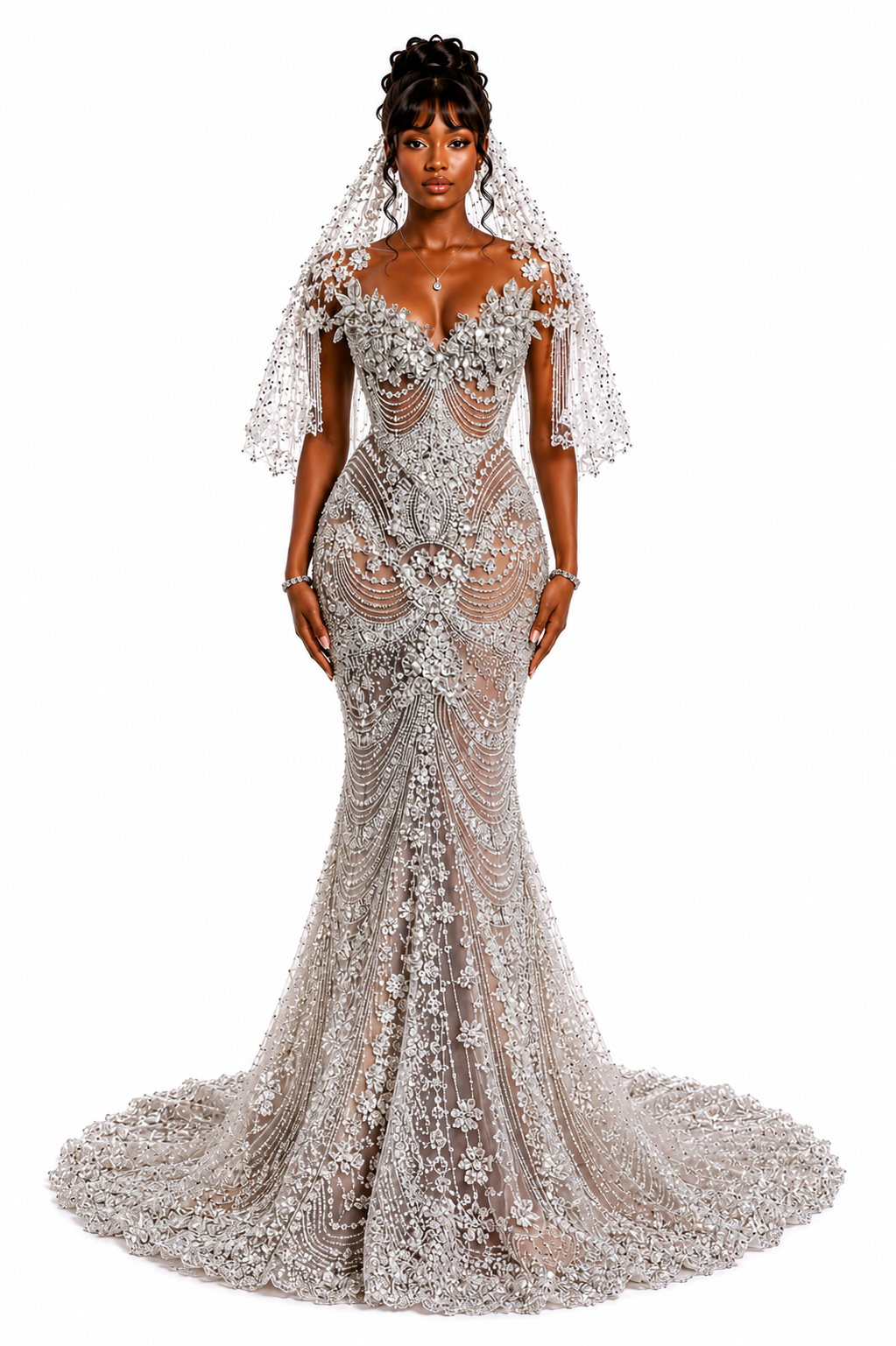 Royal Pearl Veil Gown - $2,700