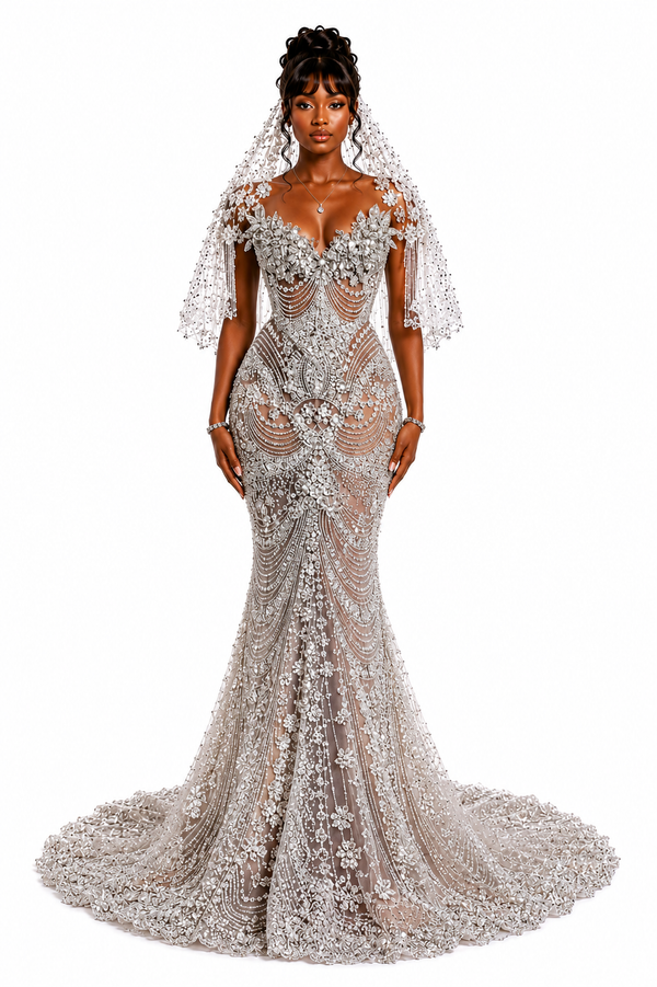 Royal Pearl Veil Gown - $2,700