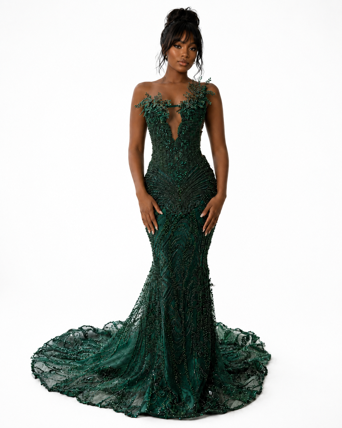 Emerald Crystal Couture Gown - $2,000