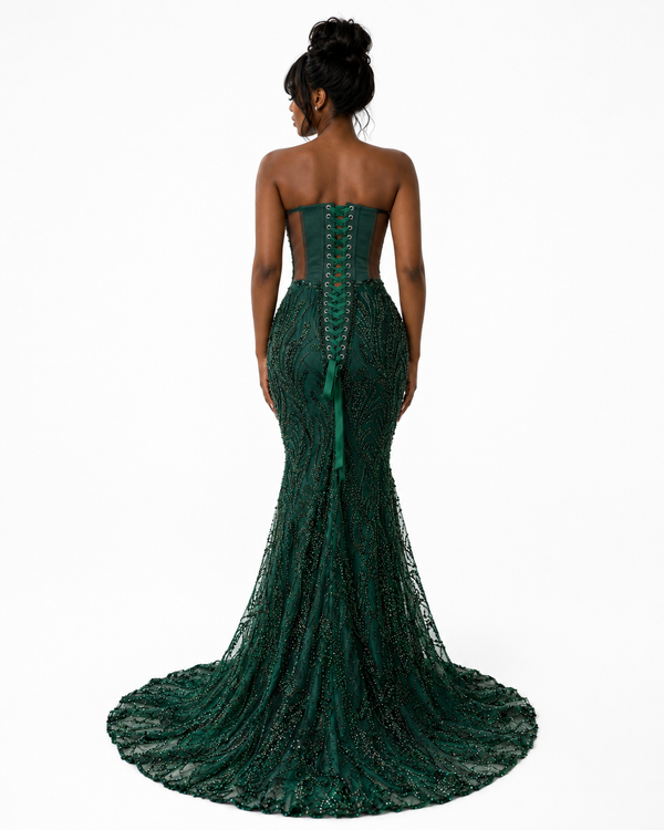 Emerald Crystal Couture Gown - $2,000