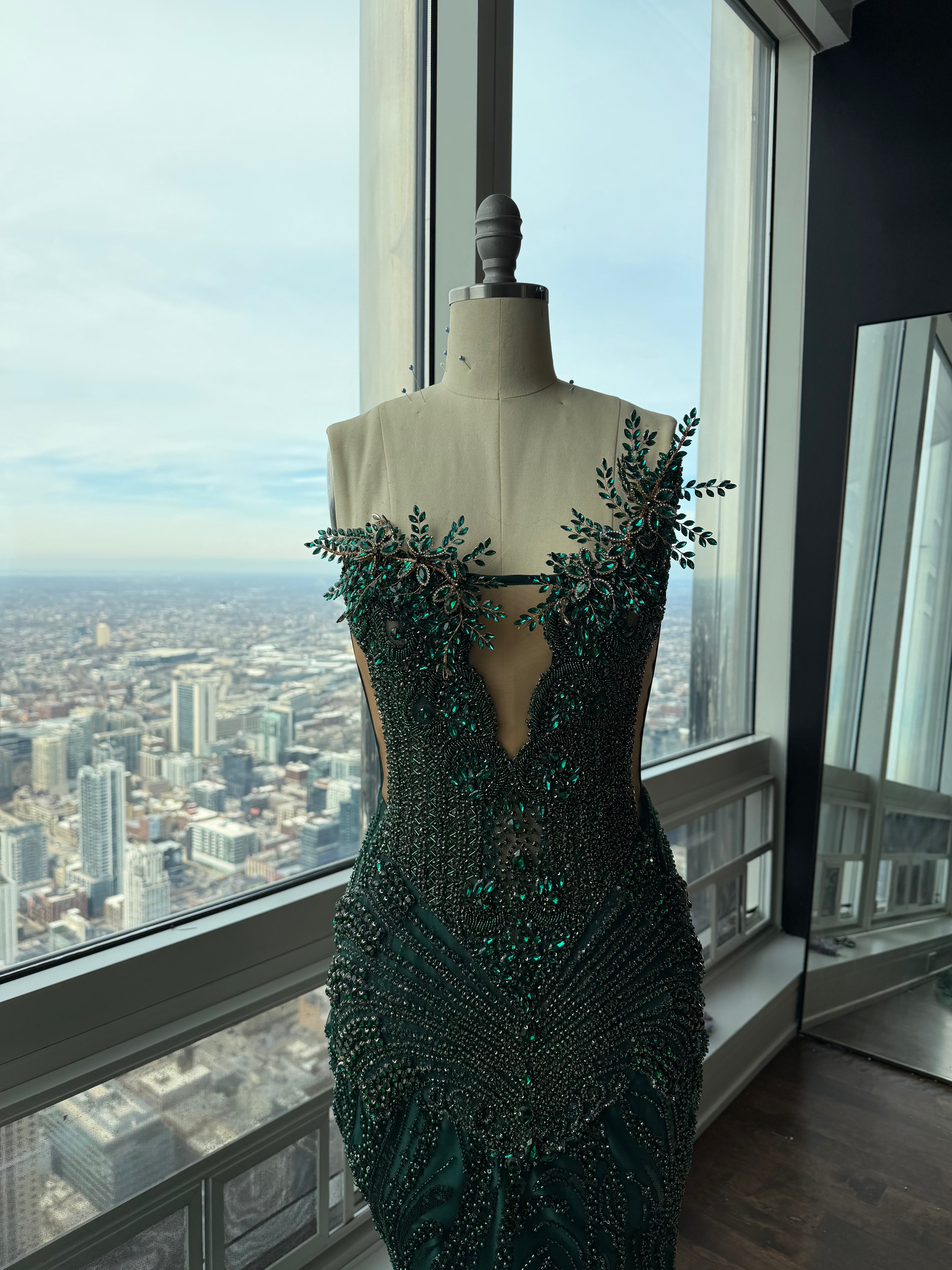 Emerald Crystal Couture Gown - $2,000